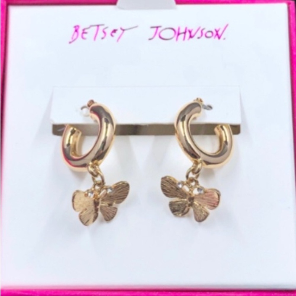 Betsey Johnson Gold Hoop Butterfly Earrings